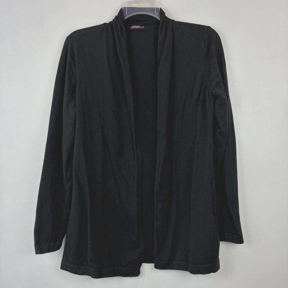 J McLaughlin Cardigan Sweater Womens Large Open Front Black Cotton Blend